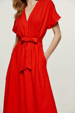 Load image into Gallery viewer, Red Belted Midi Dress