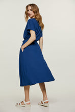 Load image into Gallery viewer, Blue Jersey Belted Midi Dress