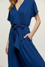Load image into Gallery viewer, Blue Jersey Belted Midi Dress