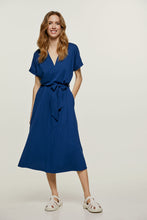 Load image into Gallery viewer, Blue Jersey Belted Midi Dress