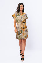 Load image into Gallery viewer, Linen Style Bold Floral Print Dress with Mandarin Collar