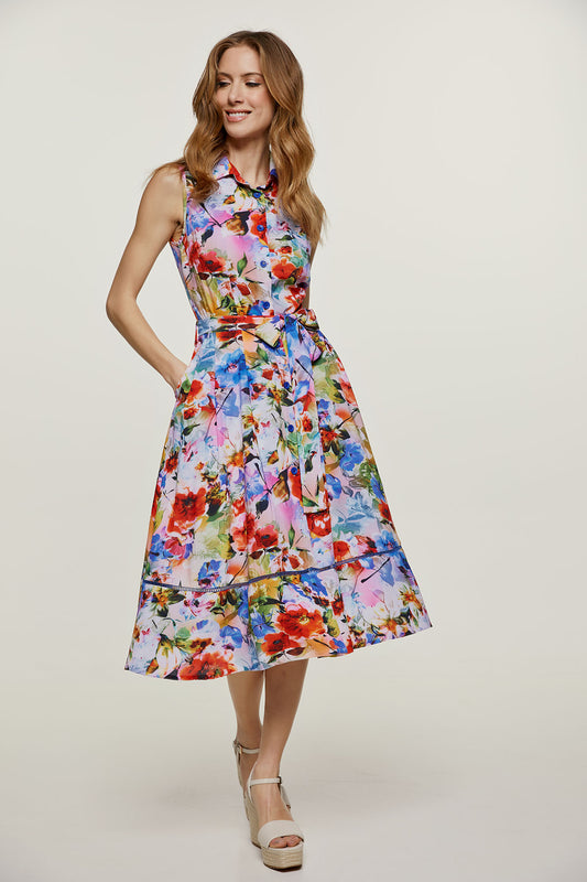 Floral Sleeveless Dress with Belt