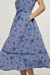 Indigo Floral Button Detail Dress