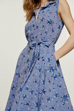 Load image into Gallery viewer, Indigo Floral Button Detail Dress