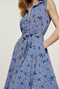 Indigo Floral Button Detail Dress