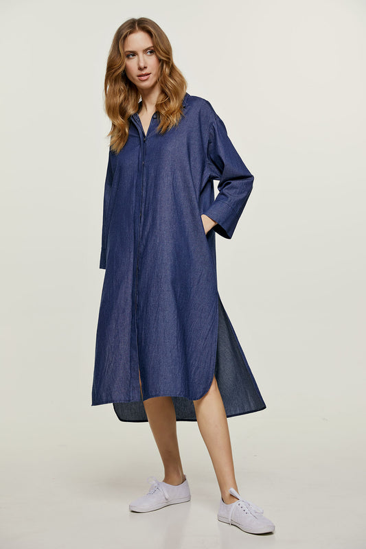 Indigo Midi Dress with Side Slits