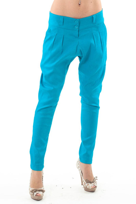 Conquista Παντελόνι Casual Μακρύ Slim Fit Με Πιέτες Μονόχρωμο Λινό Πετρόλ C230-057-35