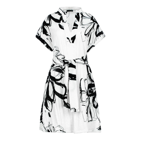 Monochrome Bloom Linen Shirt Dress