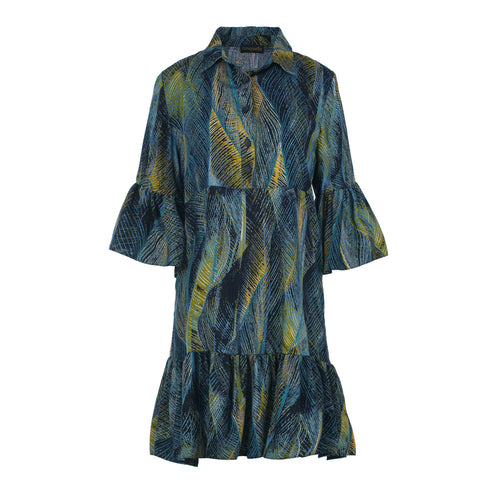 Azure Feather Print Viscose Dress