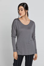 Load image into Gallery viewer, Dark Grey Top with Long Batwing Sleeves
