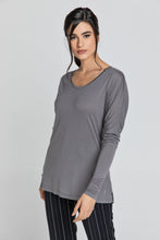 Load image into Gallery viewer, Dark Grey Top with Long Batwing Sleeves