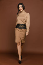 Load image into Gallery viewer, Camel Striped Pencil Skirt by Si Fashion