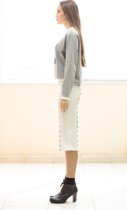 Ecru and Grey Striped Pencil Skirt