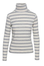 Load image into Gallery viewer, Striped Ecru and Grey Polo Neck Top