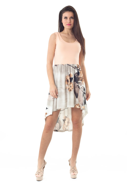 Conquista Φόρεμα Mini Casual Αμάνικο Στρογγυλή Λαιμόκοψη Ασύμμετρο Floral Μπεζ Y31.061