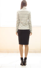 Load image into Gallery viewer, Striped Ecru and Grey Polo Neck Top