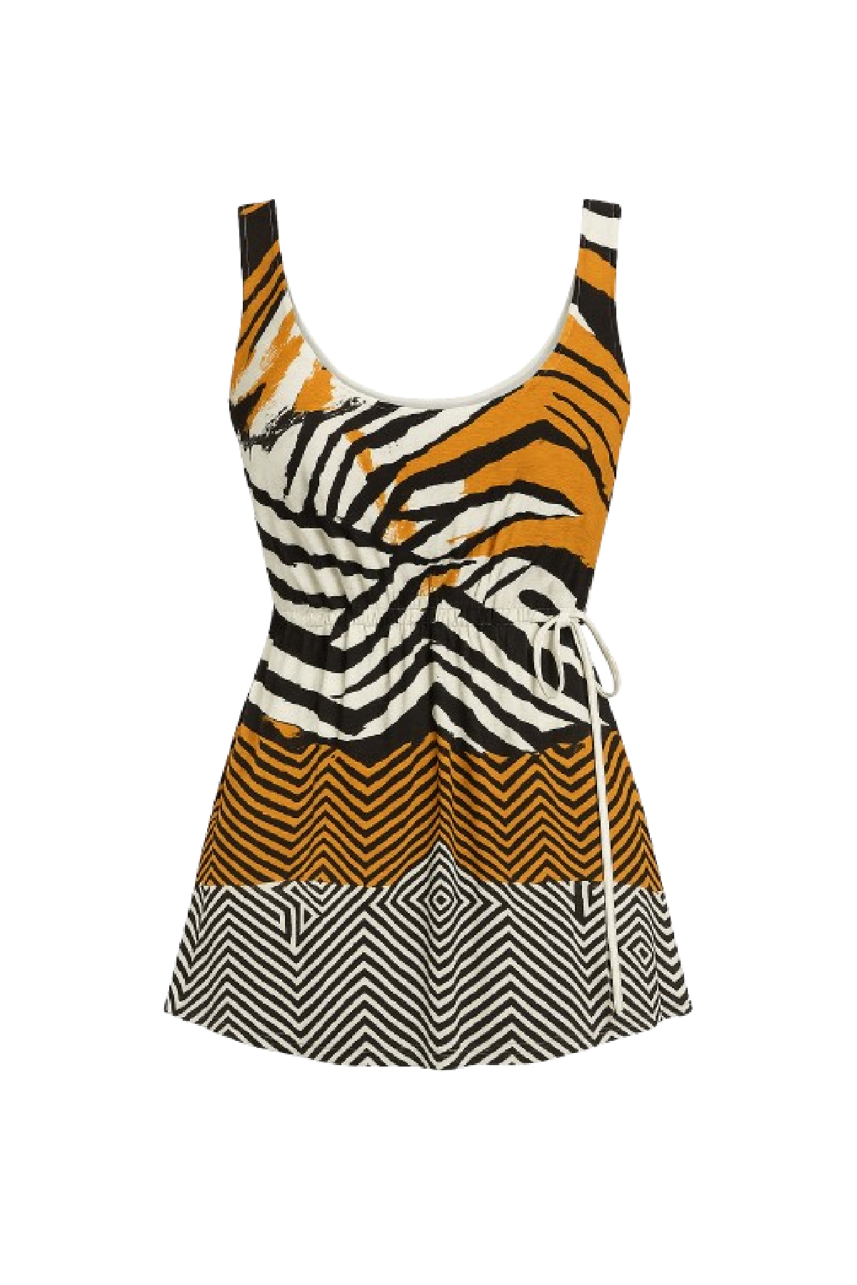 Zebra-Print Sleeveless Top with Drawstring Waist