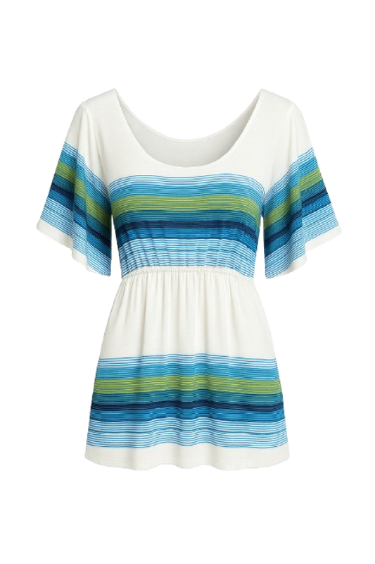 Striped Scoop-Neck Flutter Sleeve Top
