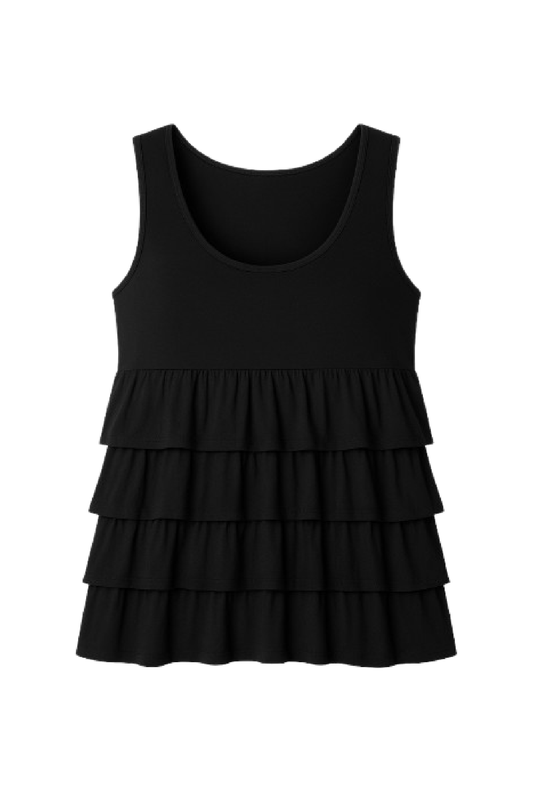 Conquista Φόρεμα Midi Casual Αμάνικο Με Βολάν Βισκόζη. Μαύρο C112-285-00