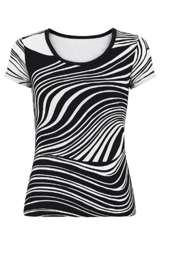 Round Neck Print Top Black