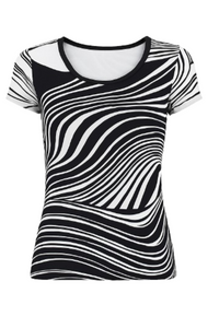 Round Neck Print Top Black