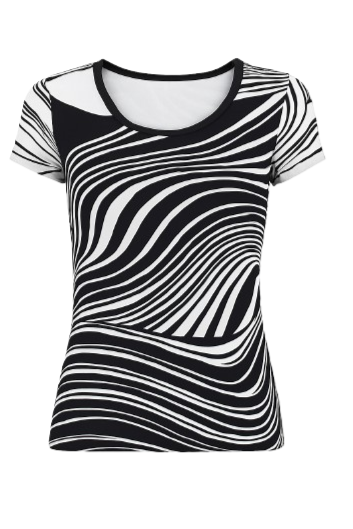 Round Neck Print Top Black