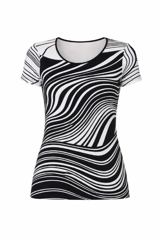 Round Neck Print Top Black