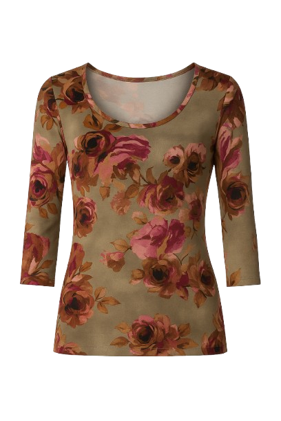 Conquista Τοπ Με Στρογγυλή Λαιμόκοψη Casual Floral Βισκόζη Ανθρακί C121-193-51