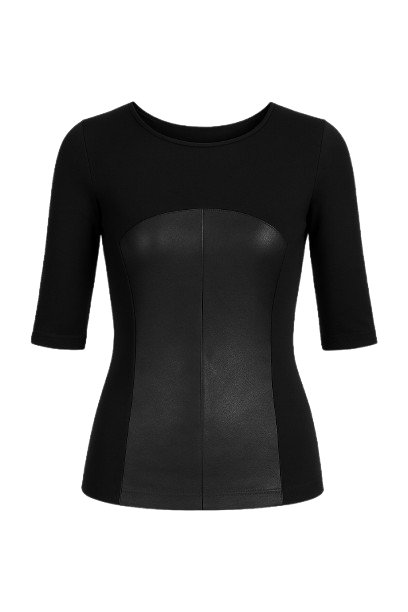 Stretch Jersey Top with Faux Leather Detail