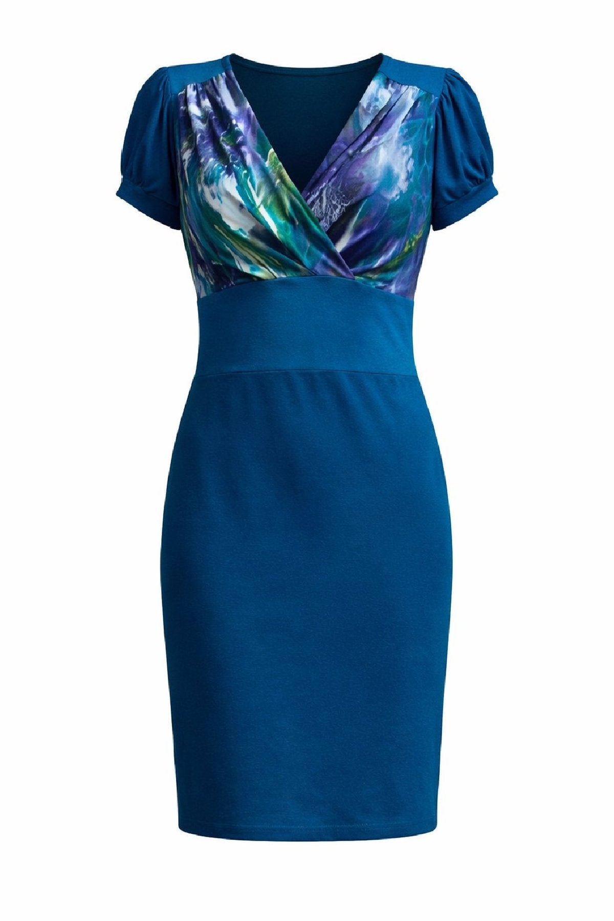 Φόρεμα με στάμπα σε μπλε πετρόλ με σχέδιο faux wrap