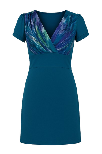 Print Detail Petrol Blue Faux Wrap Dress
