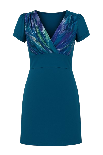 Print Detail Petrol Blue Faux Wrap Dress