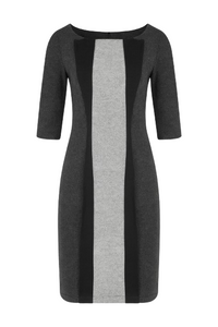 Black & Grey Elbow Dress In Felt Style Fabric