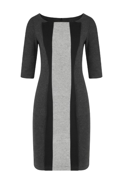 Black & Grey Elbow Dress In Felt Style Fabric