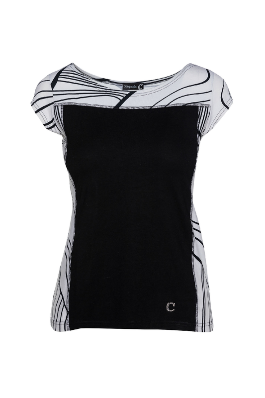 Two-Tone Cap Sleeve Print Top