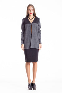Wool Blend Block Colour Cardigan anthracite