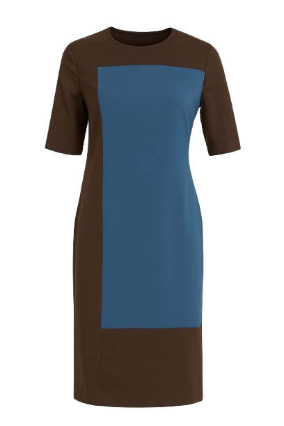 Φόρεμα Shift από Ύφασμα σε Αντίθεση με Πετρόλ