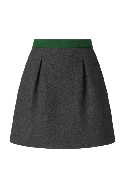 Wool-Blend A-Line Skirt with Contrast Waistband