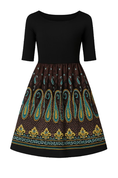 Conquista Φόρεμα Midi Εφαρμοστό Εμπριμέ Paisley Βισκόζη Πολύχρωμο C130-433-99