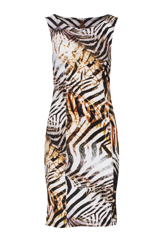 Conquista Φόρεμα Midi Αμάνικο Άνετη Γραμμή Animal Print Εμπριμέ Καλοκαιρινό Βισκόζη Πολύχρωμο C140-112-99