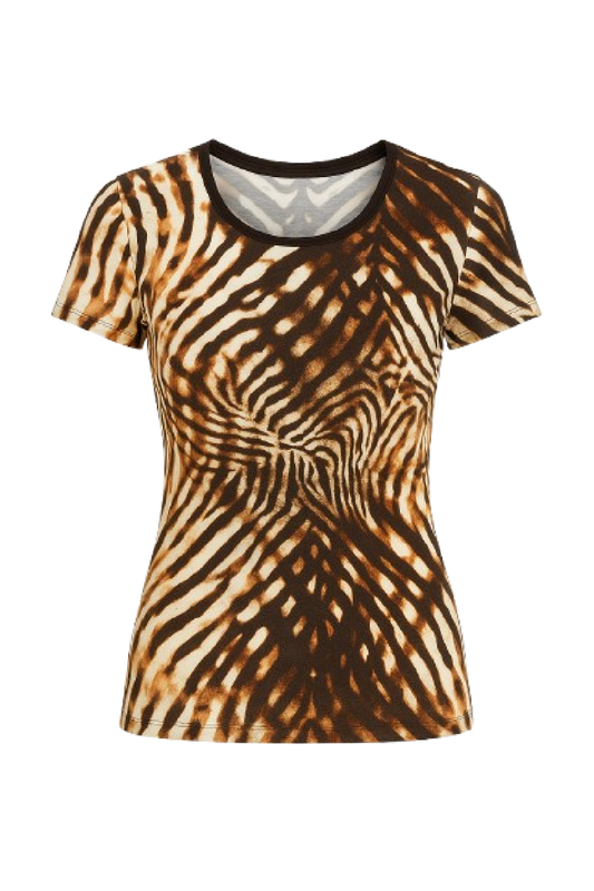 Conquista Μπλούζα Κοντομάνικη Άνετη Γραμμή Animal Print Εμπριμέ Καλοκαιρινή Βισκόζη Πολύχρωμη C140-115-99