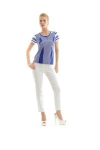 Women's Royal Blue Graphic Jersey Top – Short Sleeves, Stretch Fit