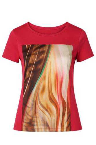Red Abstract Print Jersey Top in Viscose-Elastane