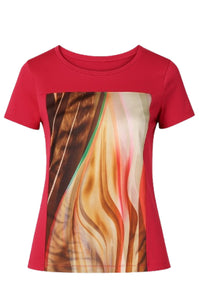 Red Abstract Print Jersey Top in Viscose-Elastane