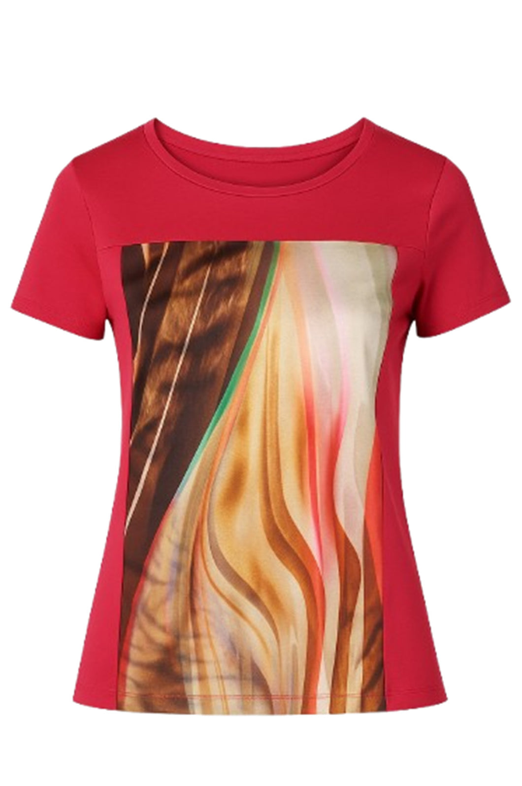Red Abstract Print Jersey Top in Viscose-Elastane
