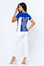 Load image into Gallery viewer, Women&#39;s Geometric Print Short Sleeve Top in Viscose-Elastane Jersey