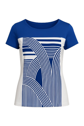 Women's Geometric Print Short Sleeve Top in Viscose-Elastane Jersey