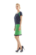 Load image into Gallery viewer, Conquista Navy Contrast Panel Tie-Detail Top with Short Sleeves