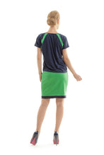 Load image into Gallery viewer, Conquista Navy Contrast Panel Tie-Detail Top with Short Sleeves