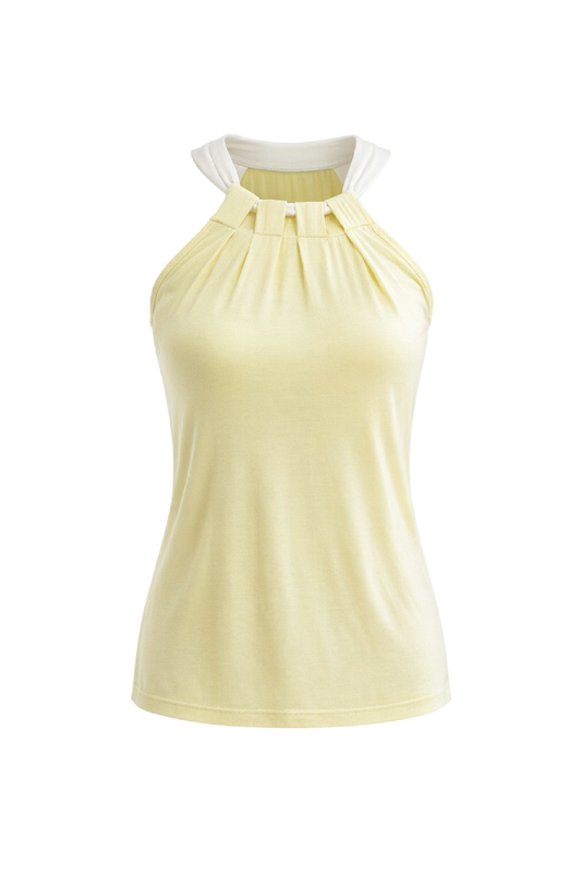 Yellow Sleeveless Top with Contrast Neck Band